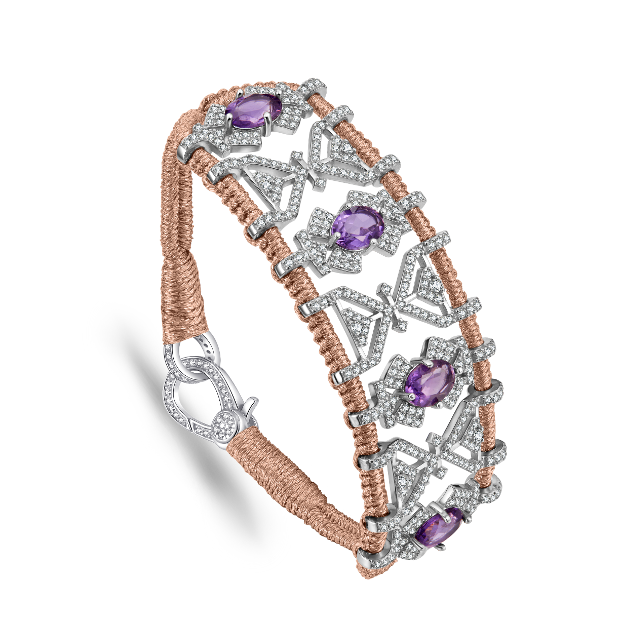 Bracelet Fortalezza Pink Gold - Amethysts
