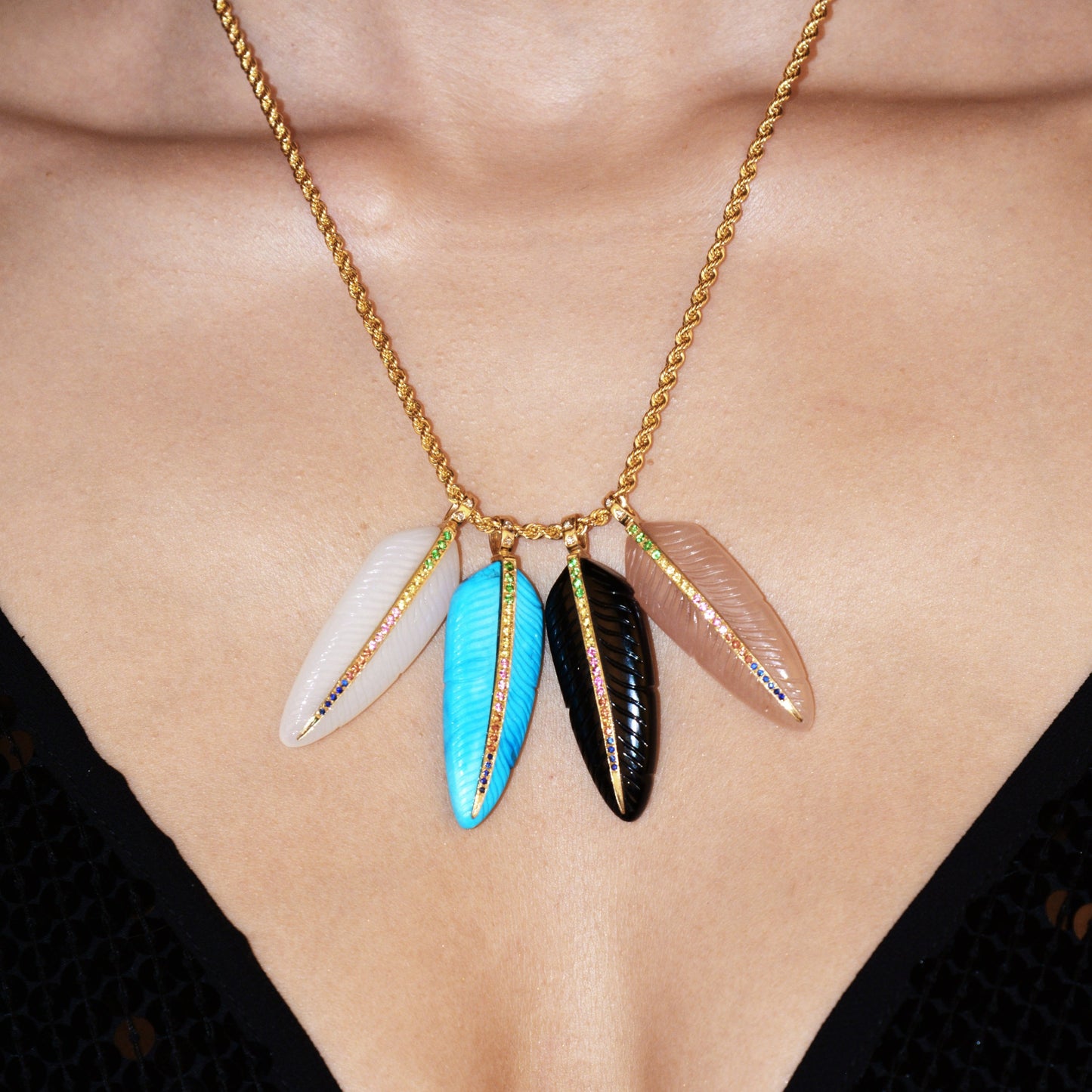 Multicolored Onyx Feather Pendant