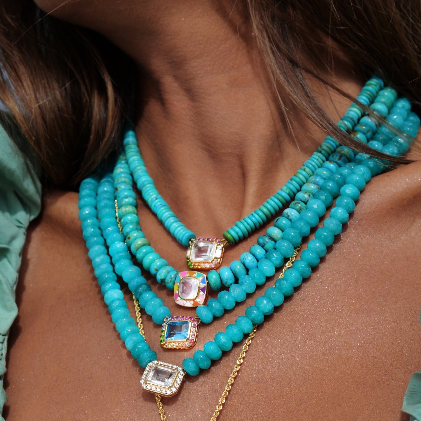 Collier Molly perles turquoise et or