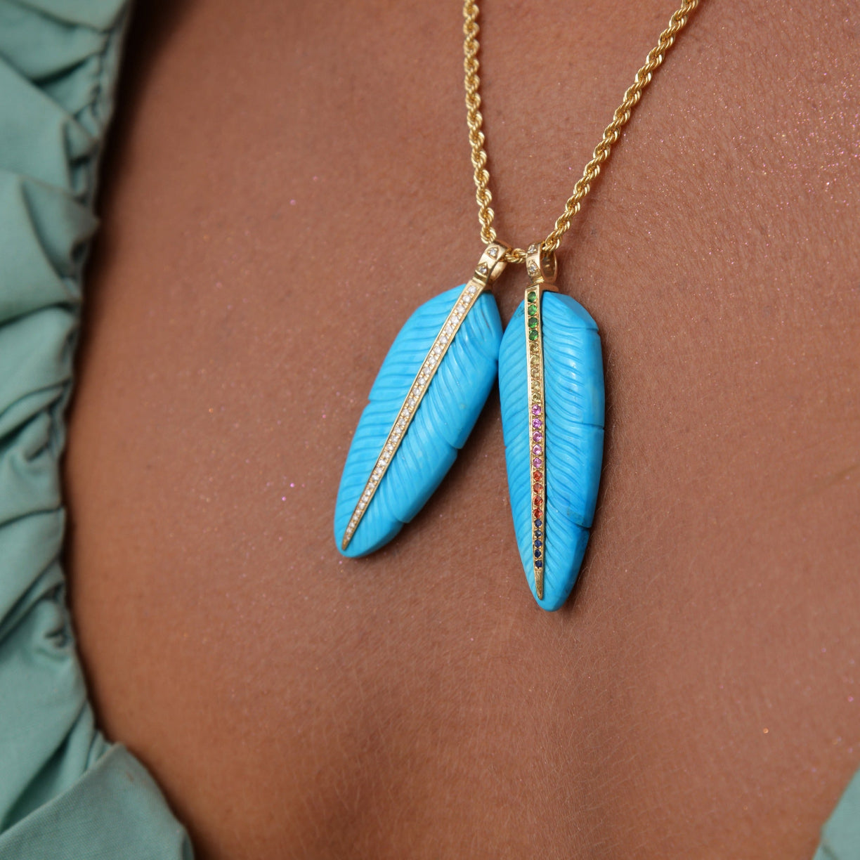 Pendentif Plume Turquoise