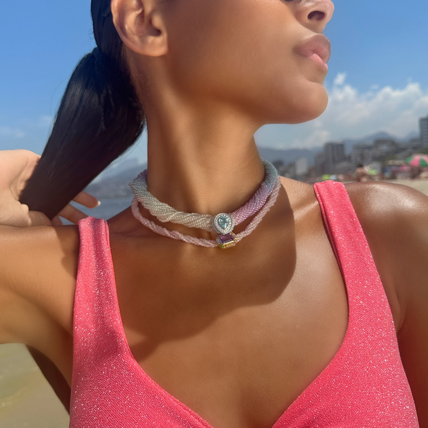 Twist Light Pink Necklace - Amethyst