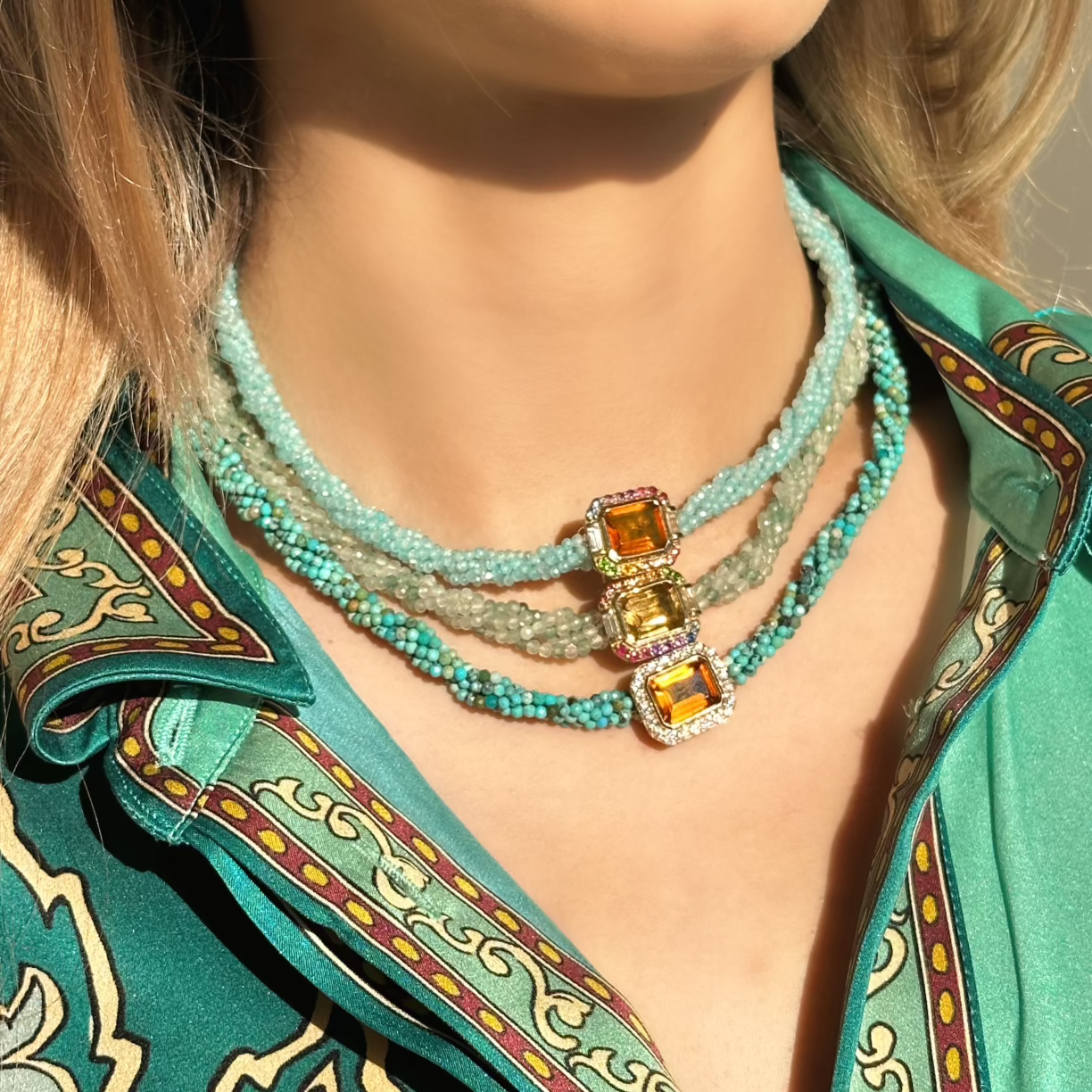 Twist Amazonite Necklace - Madeira citrine