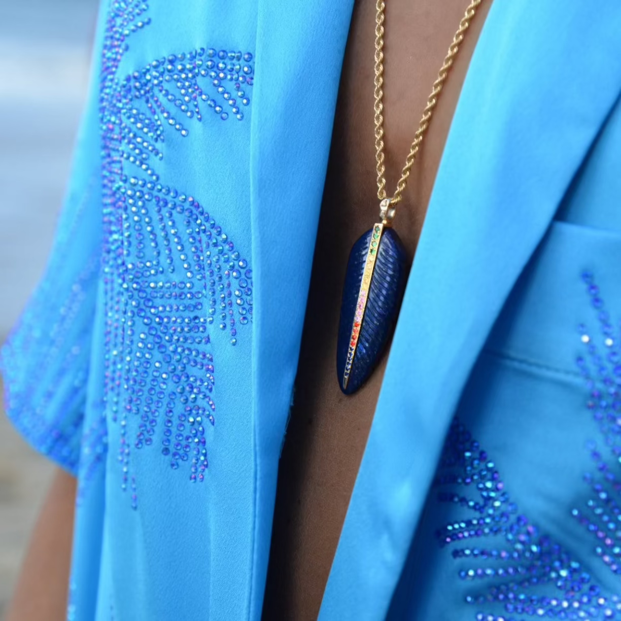 Rainbow Lapis feather pendant