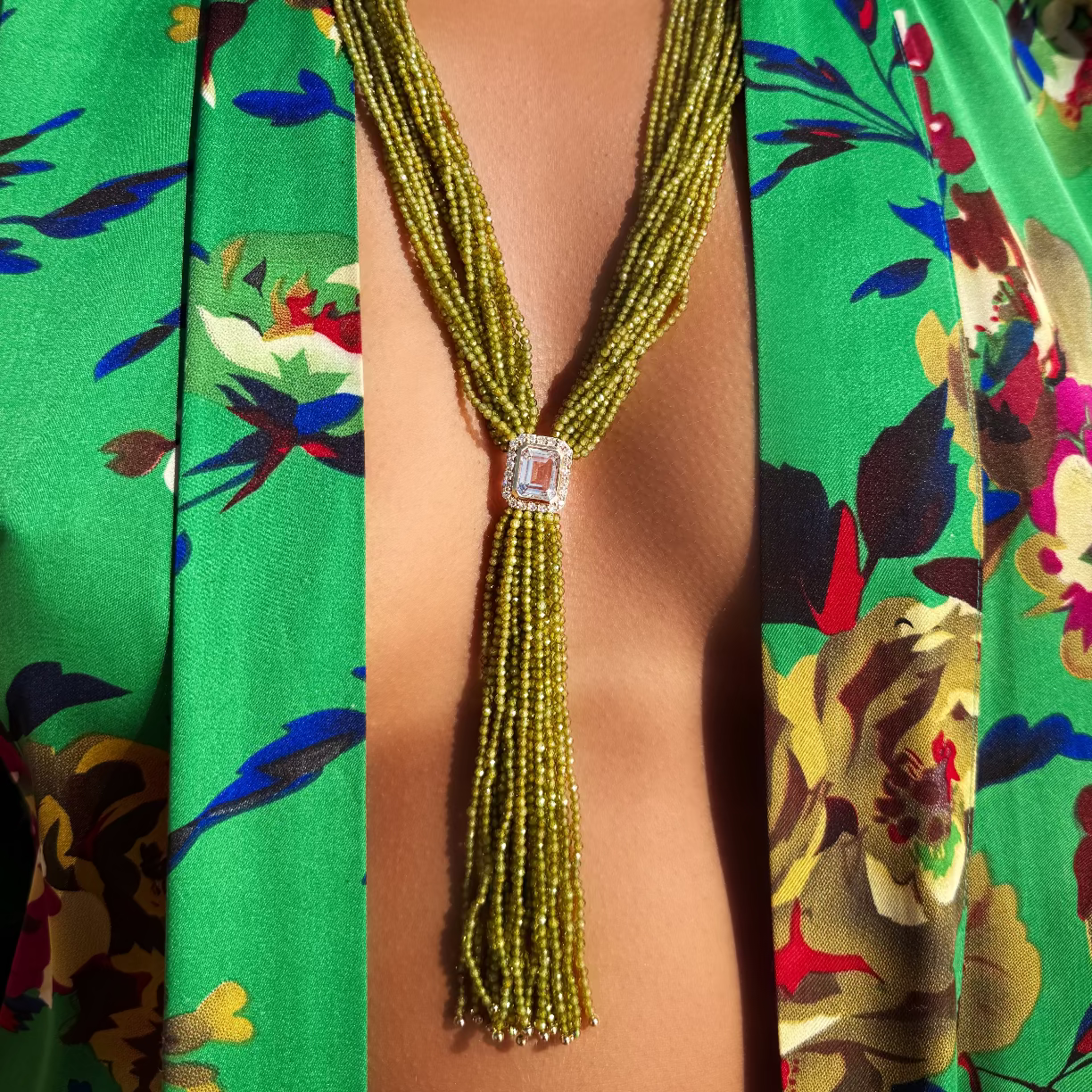 Tassel lime Necklace - green Amethyst