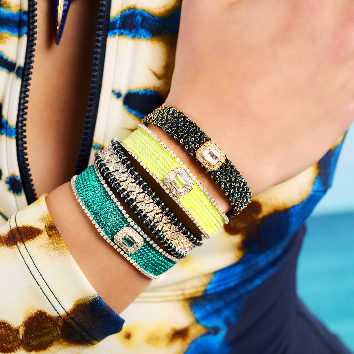 Bracelet Navajo Jaune fluo- Cristal