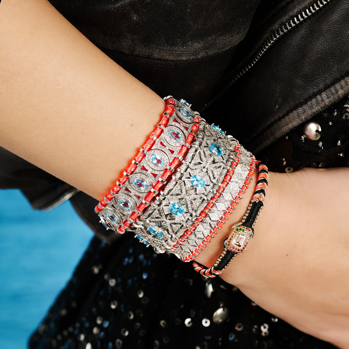 Silver Palmas bracelet - Topaze