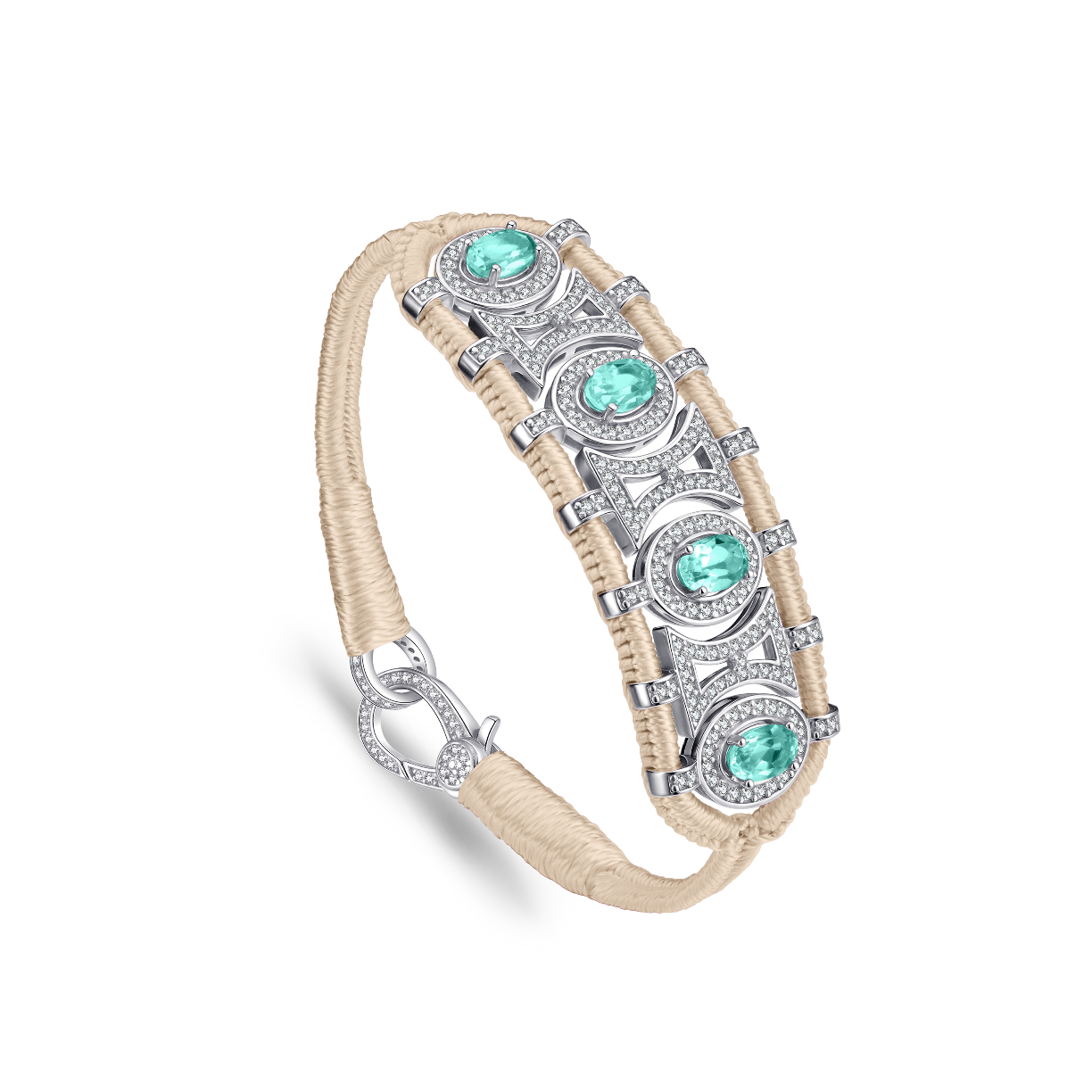 Bracelet Olinda vanille - émeraudes