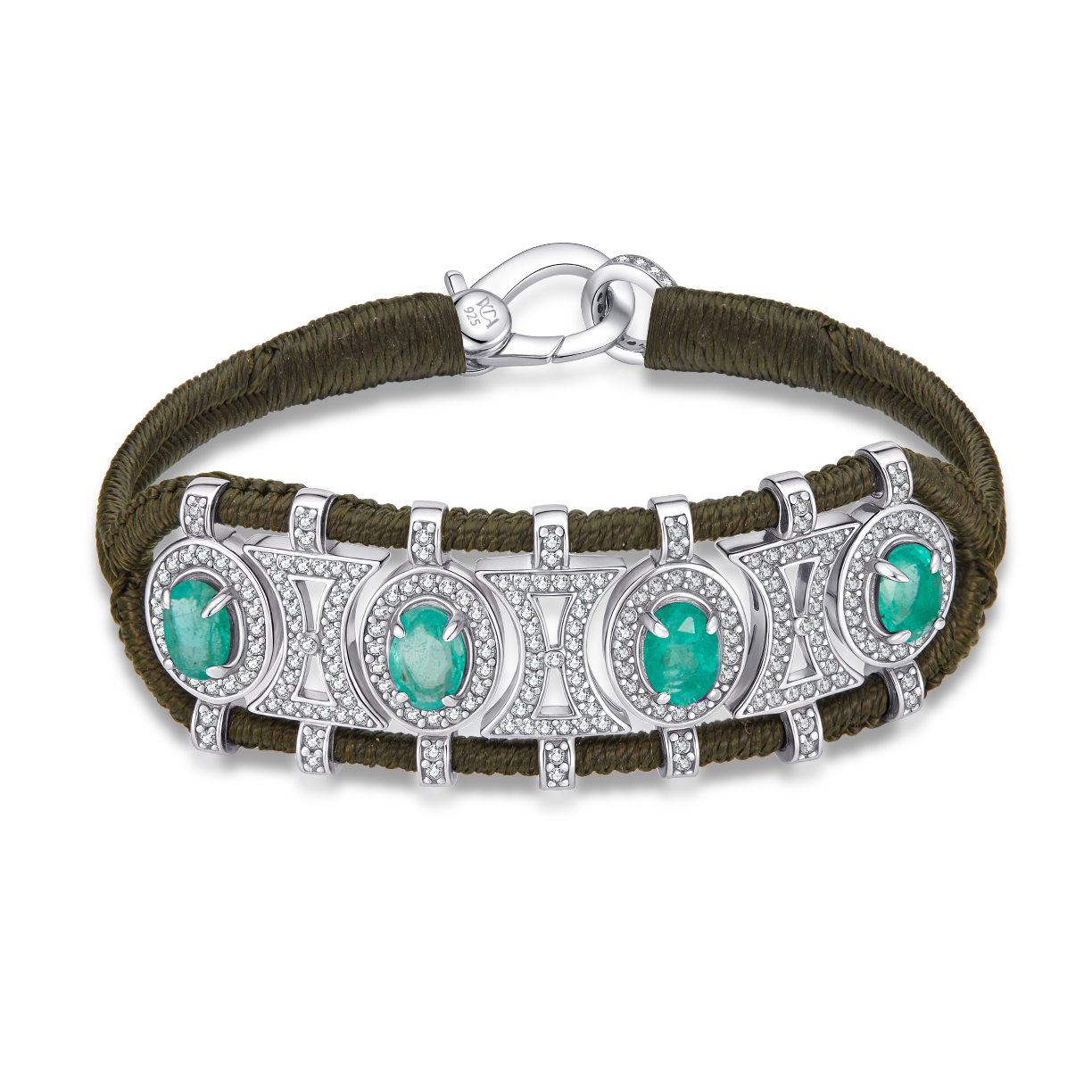 Olinda khaki bracelet - Emeralds