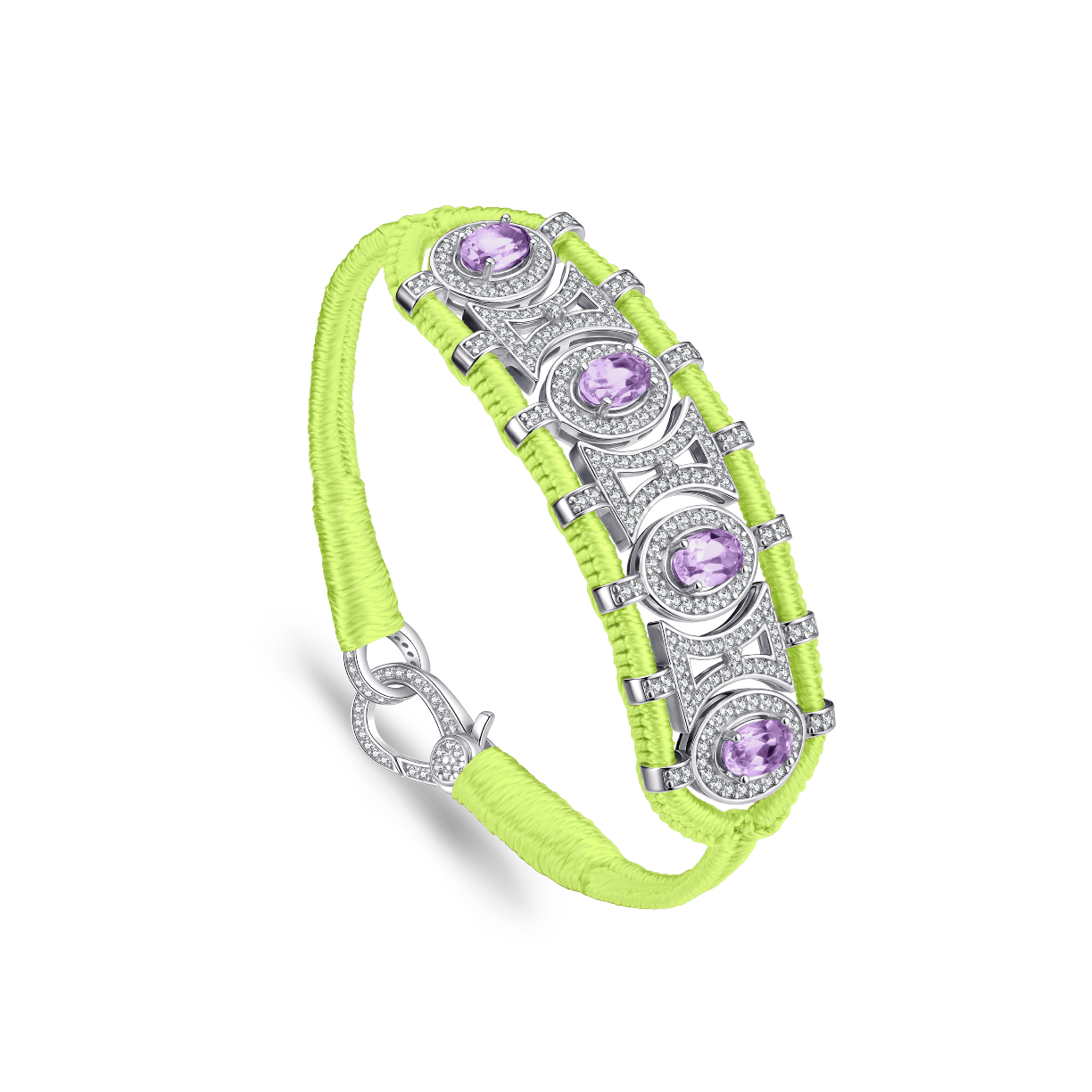 Bracelet Olinda jaune fluo - Améthystes