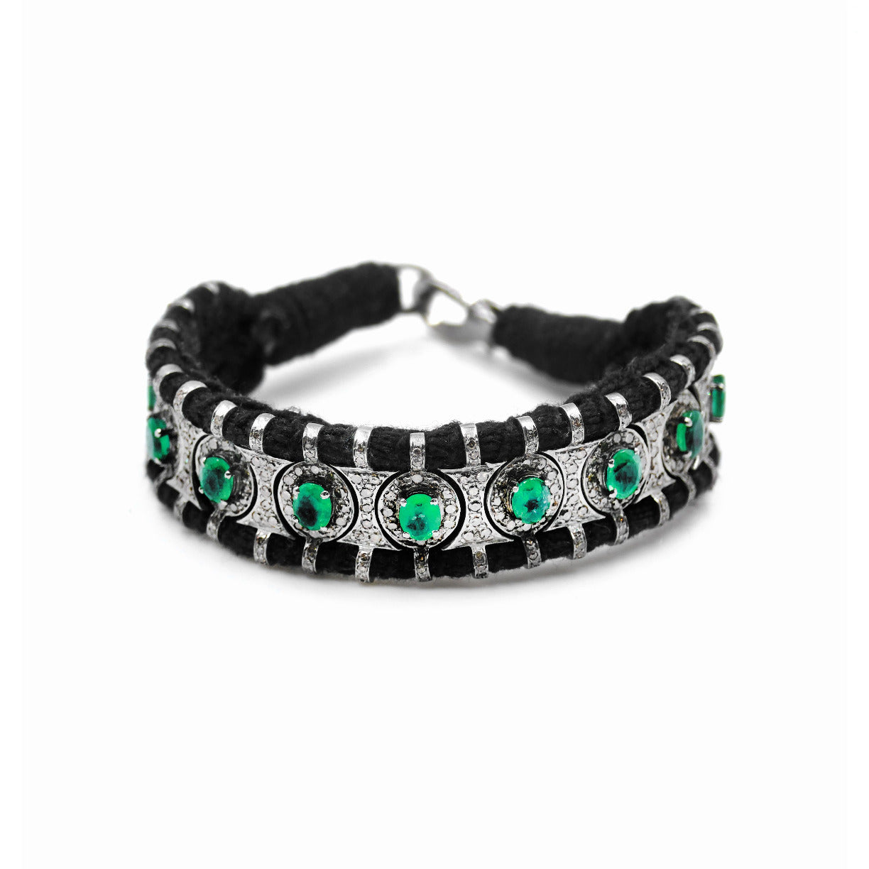 Sao Paulo Black and Emeralds bracelet in 925 silver and diamonds