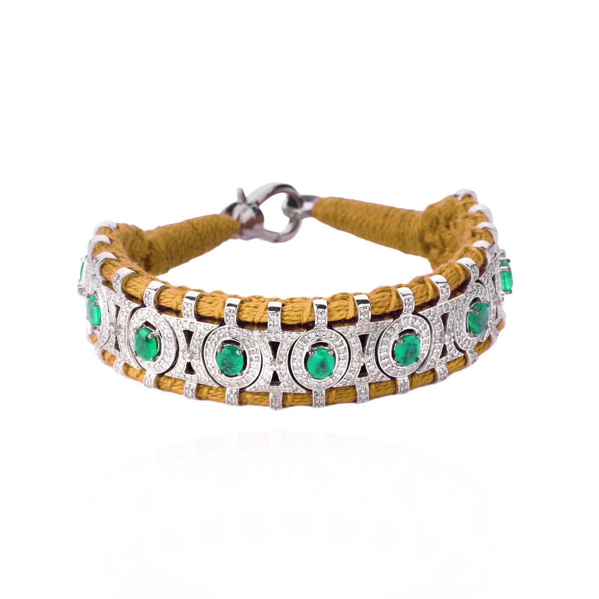 Sao Paulo Camel and Emeralds bracelet in 925 silver and diamonds
