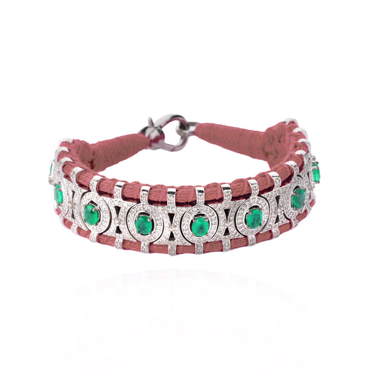 Sao Paulo Blush and Emeralds bracelet in 925 silver and diamonds