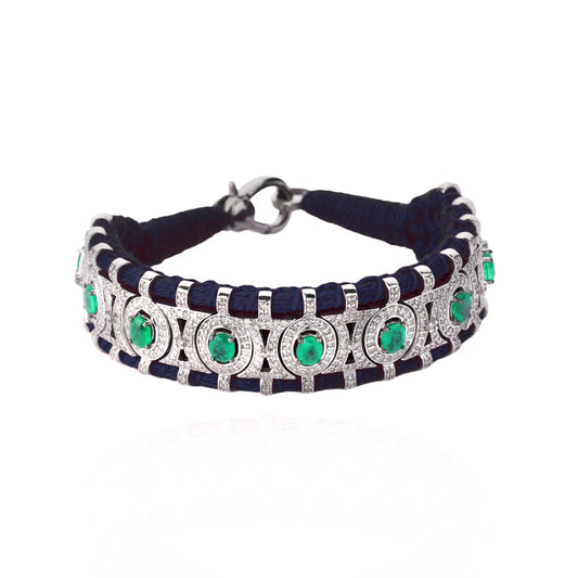 Sao Paulo Navy and Emeralds bracelet in 925 silver and diamonds