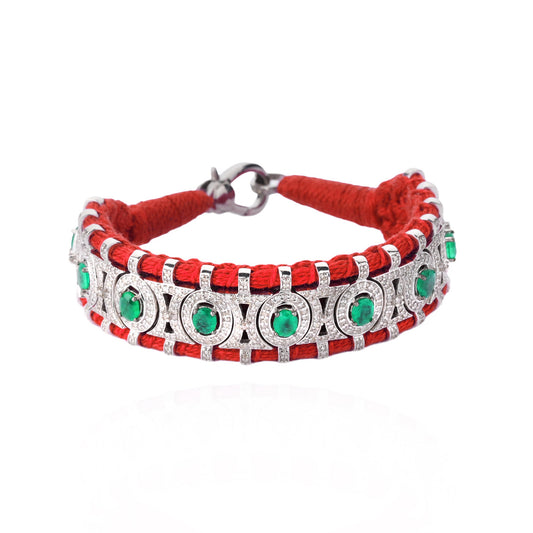 Sao Paulo Red and Emeralds bracelet in 925 silver and diamonds