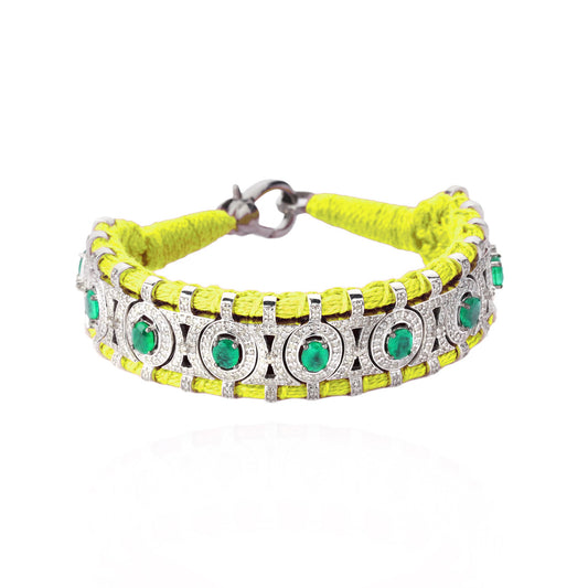 Sao Paulo Neon Yellow and Emeralds bracelet in 925 silver and diamonds