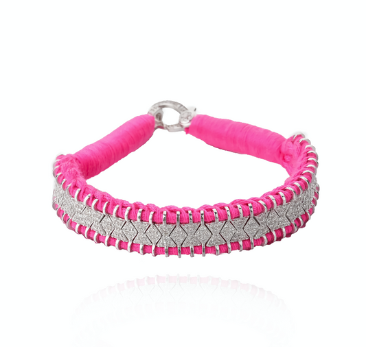 Janeiro Fluo Pink bracelet in 925 silver and diamonds