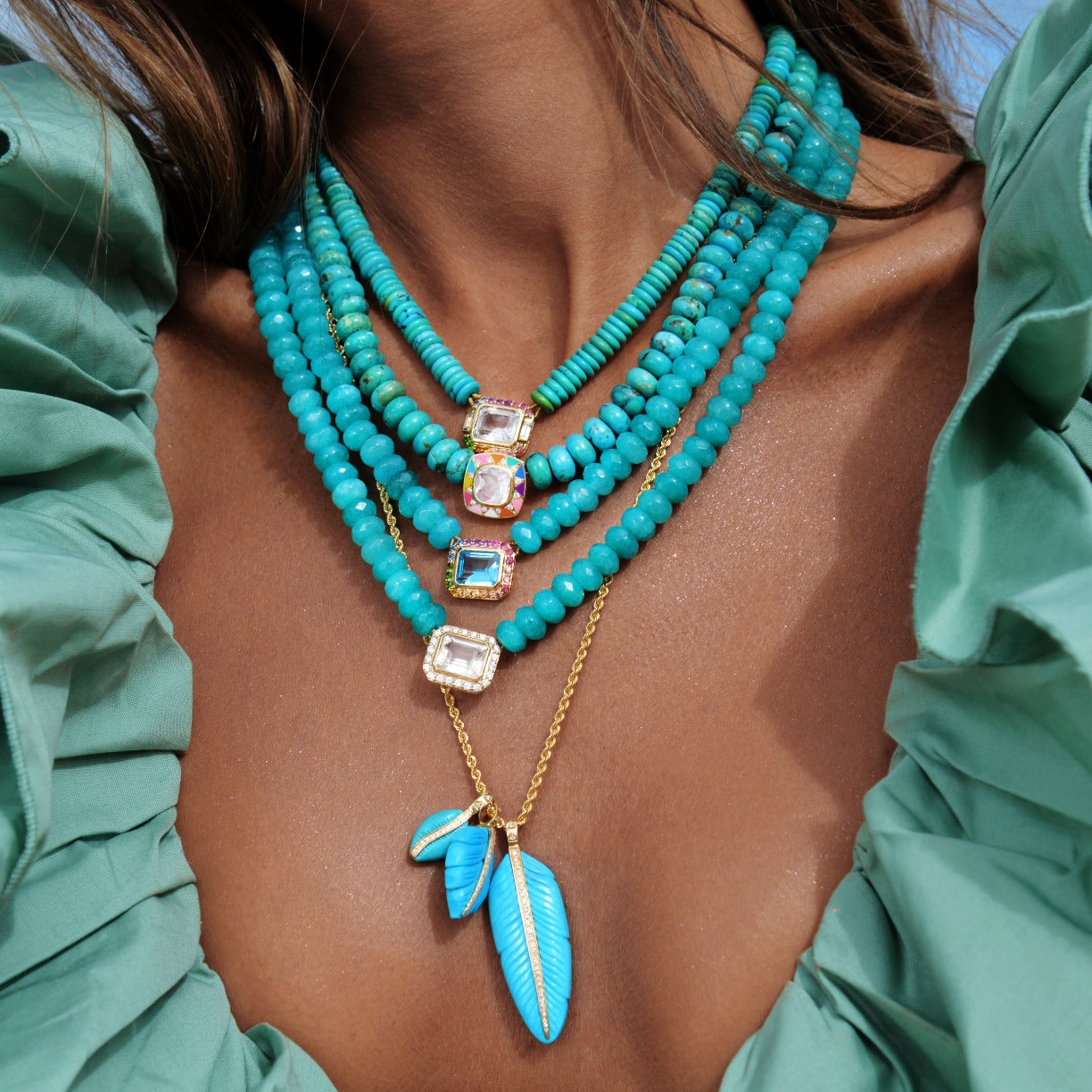 Collier Molly turquoise et or