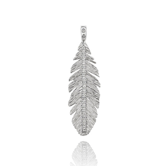 Feather pendant 925 silver and diamonds