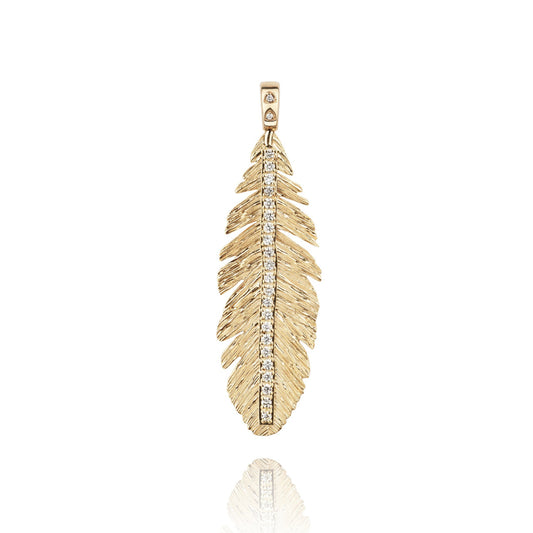 Feather pendant 14 carat gold and diamonds