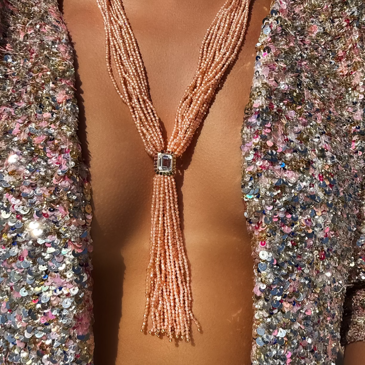 Tassel nude Necklace - crystal