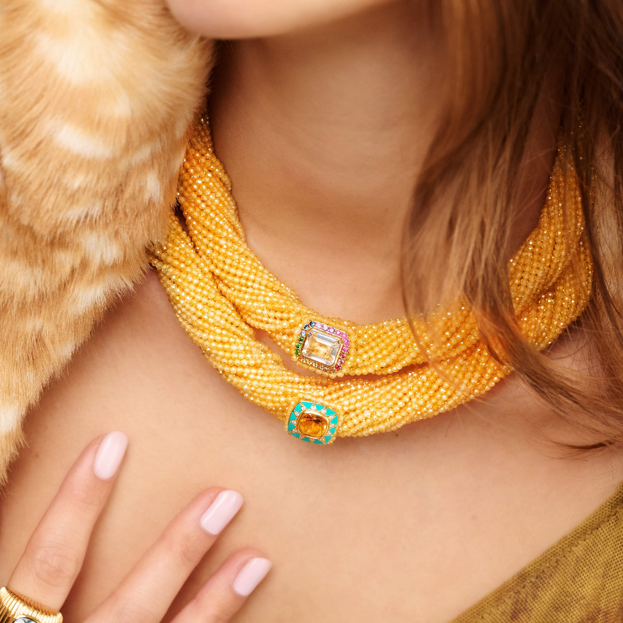 Tornado Yellow Necklace - Gold Crystal Rainbow