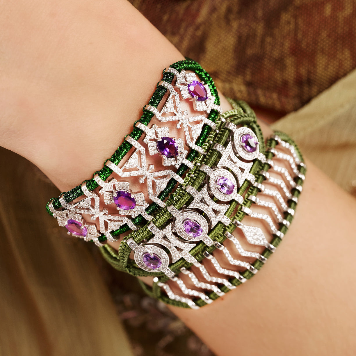 Olinda olive bracelet - Amethysts