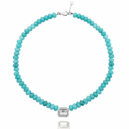 Molly necklace in Amazonite stone, 925 silver and crystal