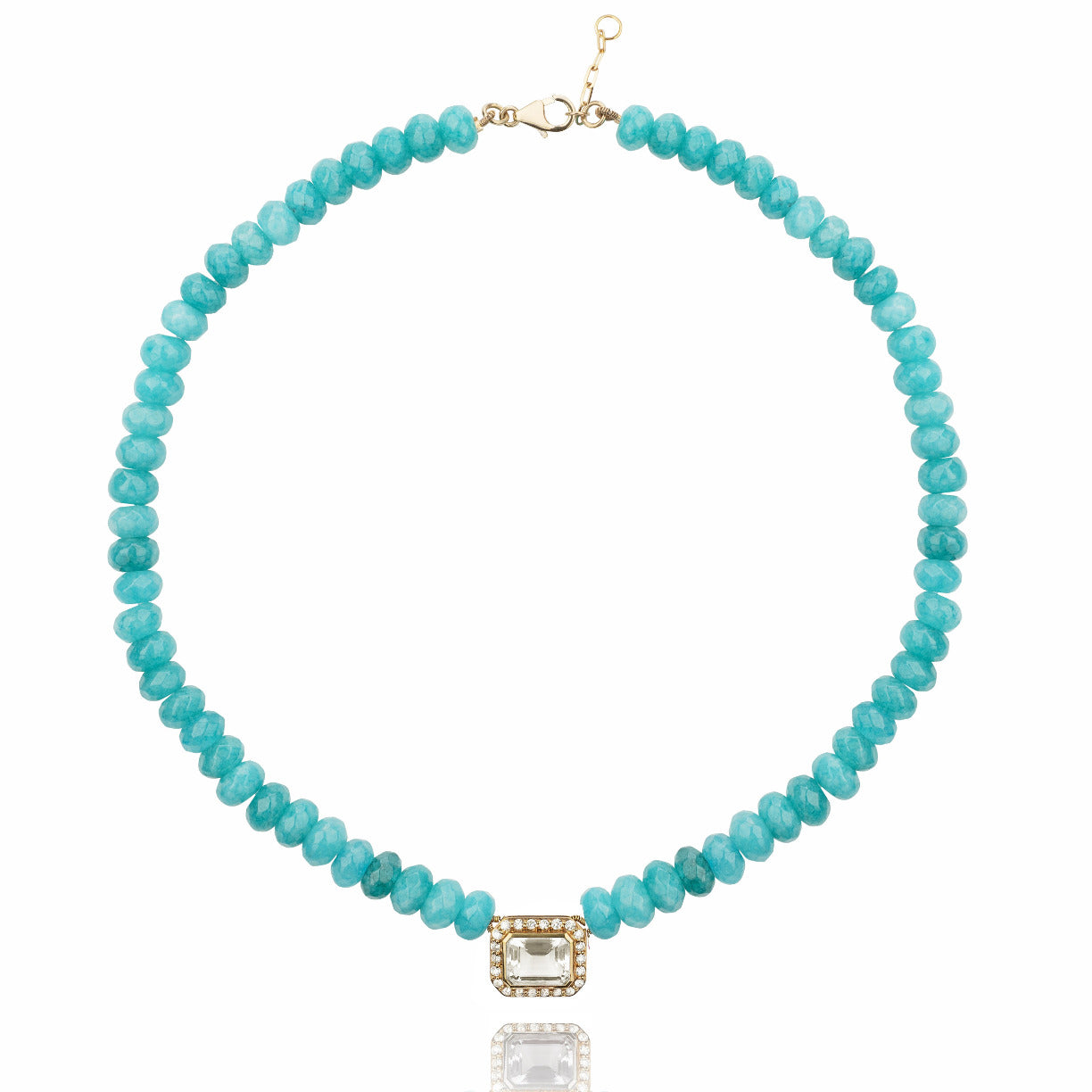Molly necklace in Amazonite stone, 14k gold and crystal