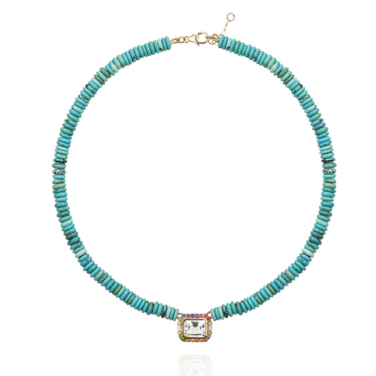 Molly turquoise, 18-karat gold and crystal necklace