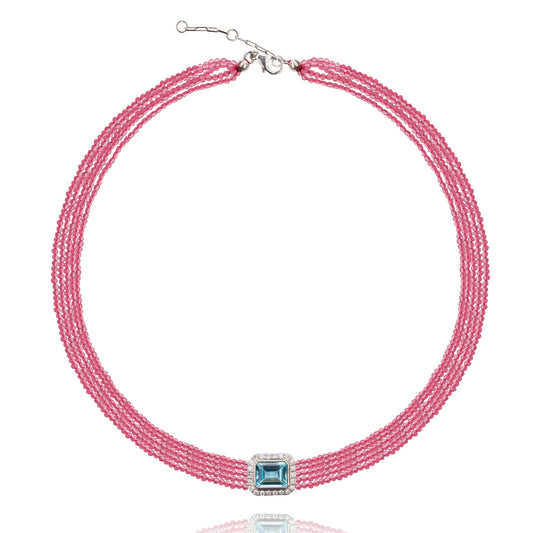 Molly Necklace Light Pink Spinel, 925 Silver and Topaz