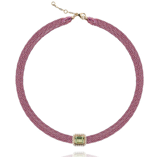 Molly Purple Garnet, 14k Gold and Green Amethyst Necklace