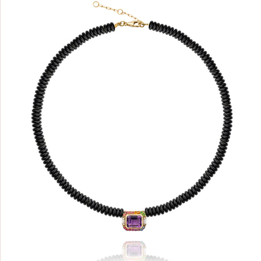 Molly Onyx necklace, 18 carat gold and Amethyst