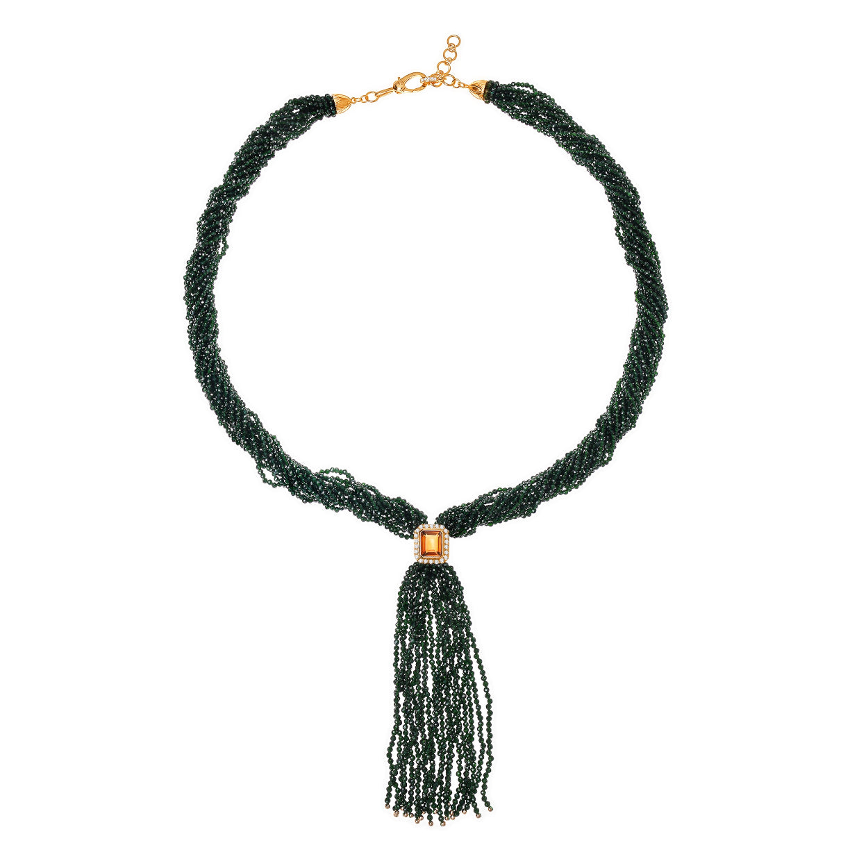 Tassel Dark green Necklace - citrine
