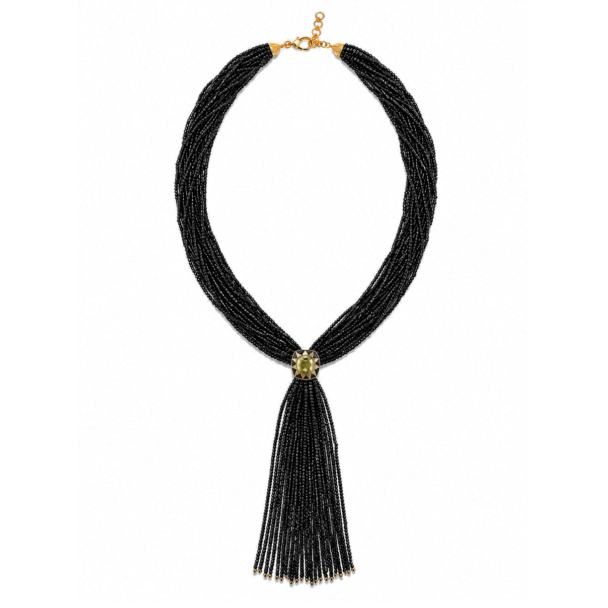 Tassel black Necklace - lemon Quartz and black enamel