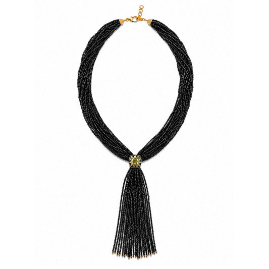 Tassel black Necklace - lemon Quartz and black enamel