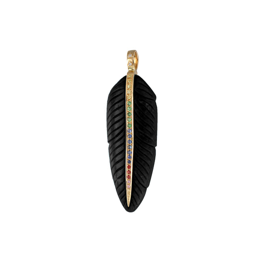 Multicolored Onyx feather pendant 