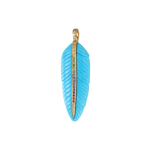 Multicolor Turquoise feather pendant 