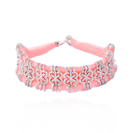 Salvador Fluorescent coral pink bracelet in 925 silver and diamonds 