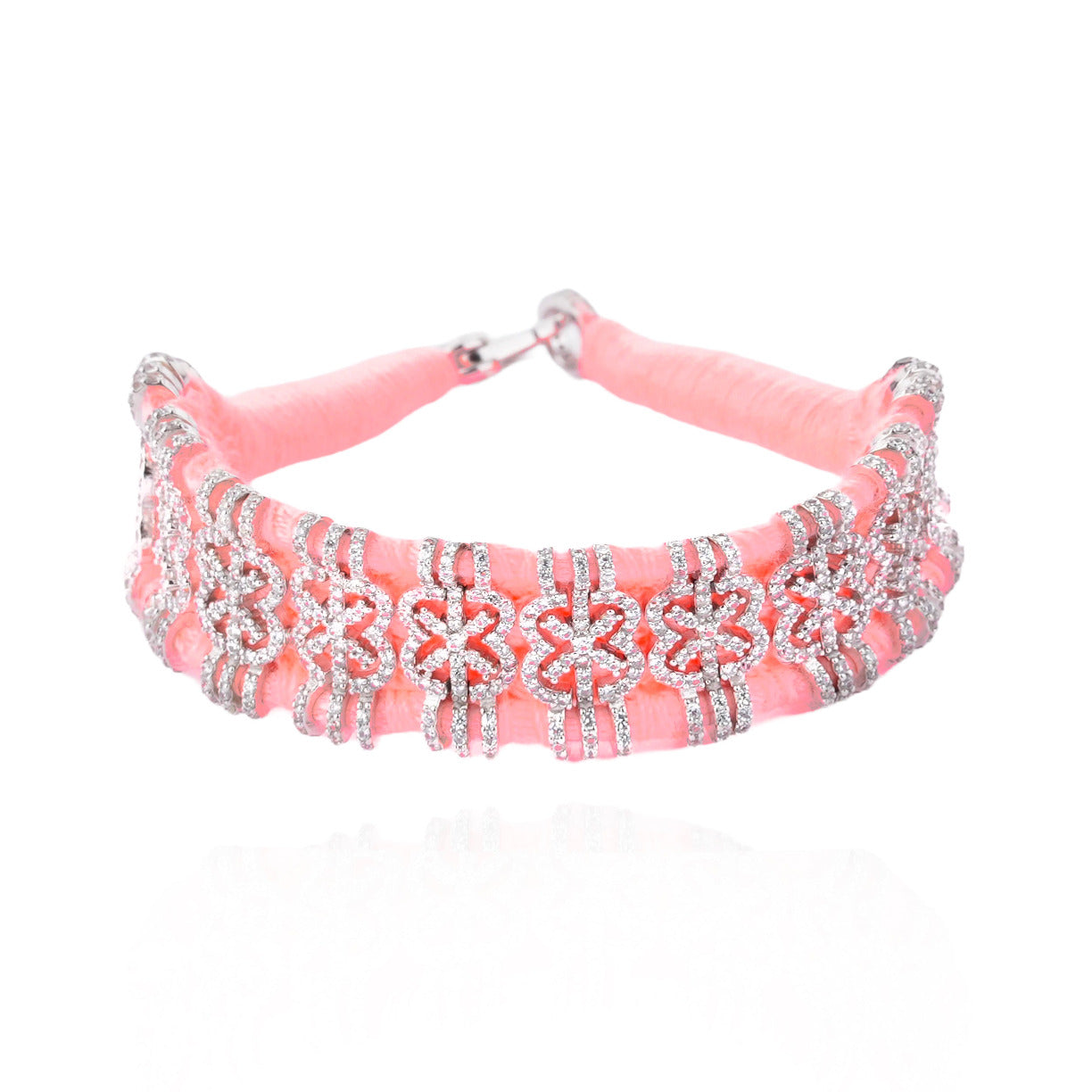 Salvador Fluorescent coral pink bracelet in 925 silver and diamonds 