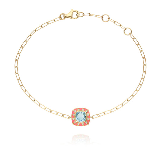 Stella bracelet in neon coral, diamonds and sky blue topaz