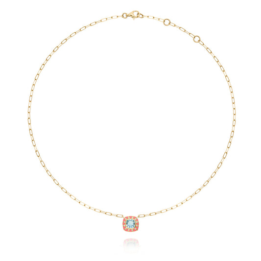 Stella coral pink chain necklace, diamonds and sky blue topaz