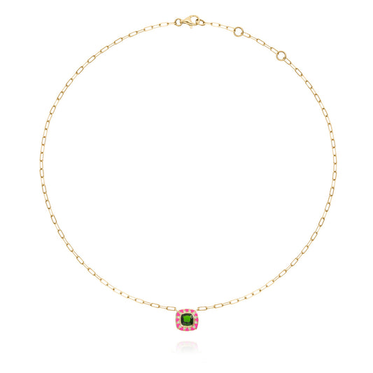 Stella neon pink chain and diamond necklace with green diopside