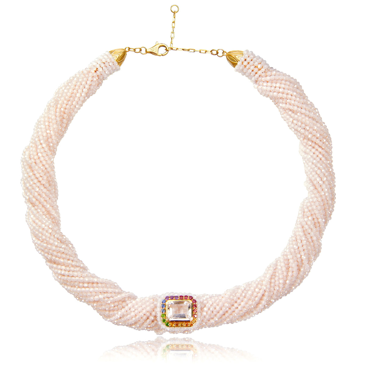 Tornado Off-white Necklace - Gold Crystal Rainbow