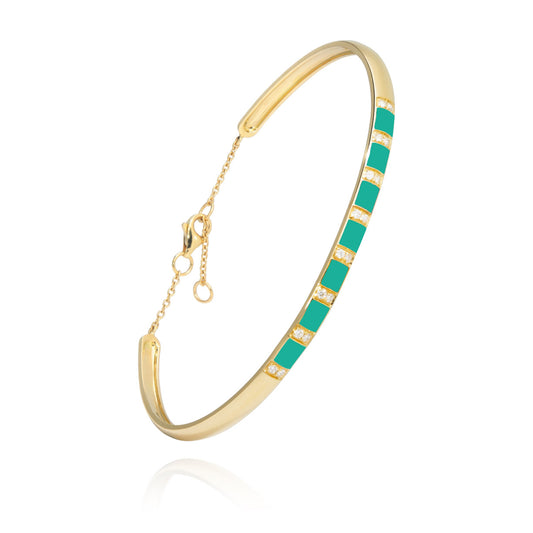 Billie bangle in gold, diamonds and turquoise enamel