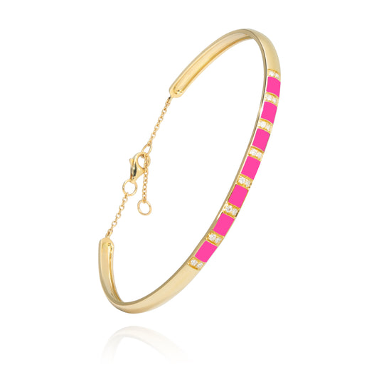 Billie bangle in gold, diamonds and neon coral enamel